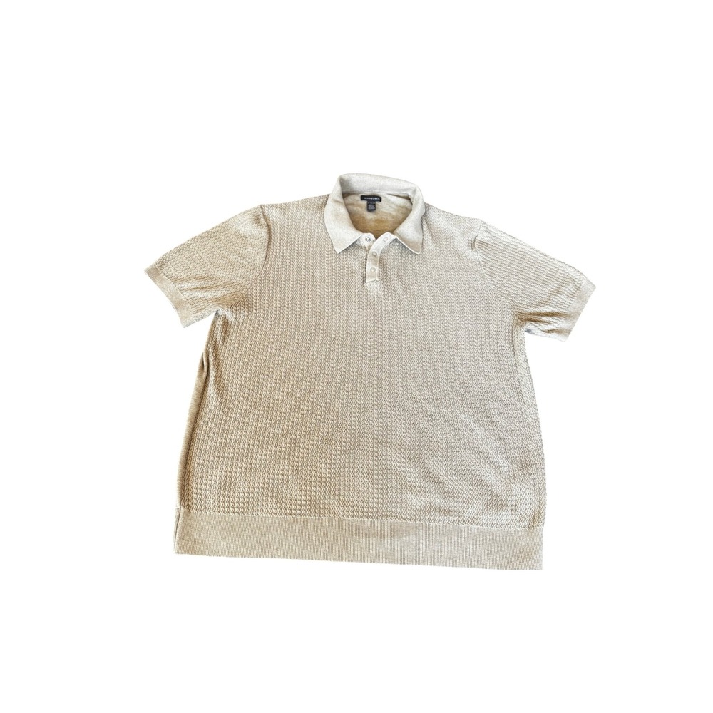 Van Heusen Mens XL Tan Beige Textured Zig Zag Knit Short Sleeve Polo Shirt